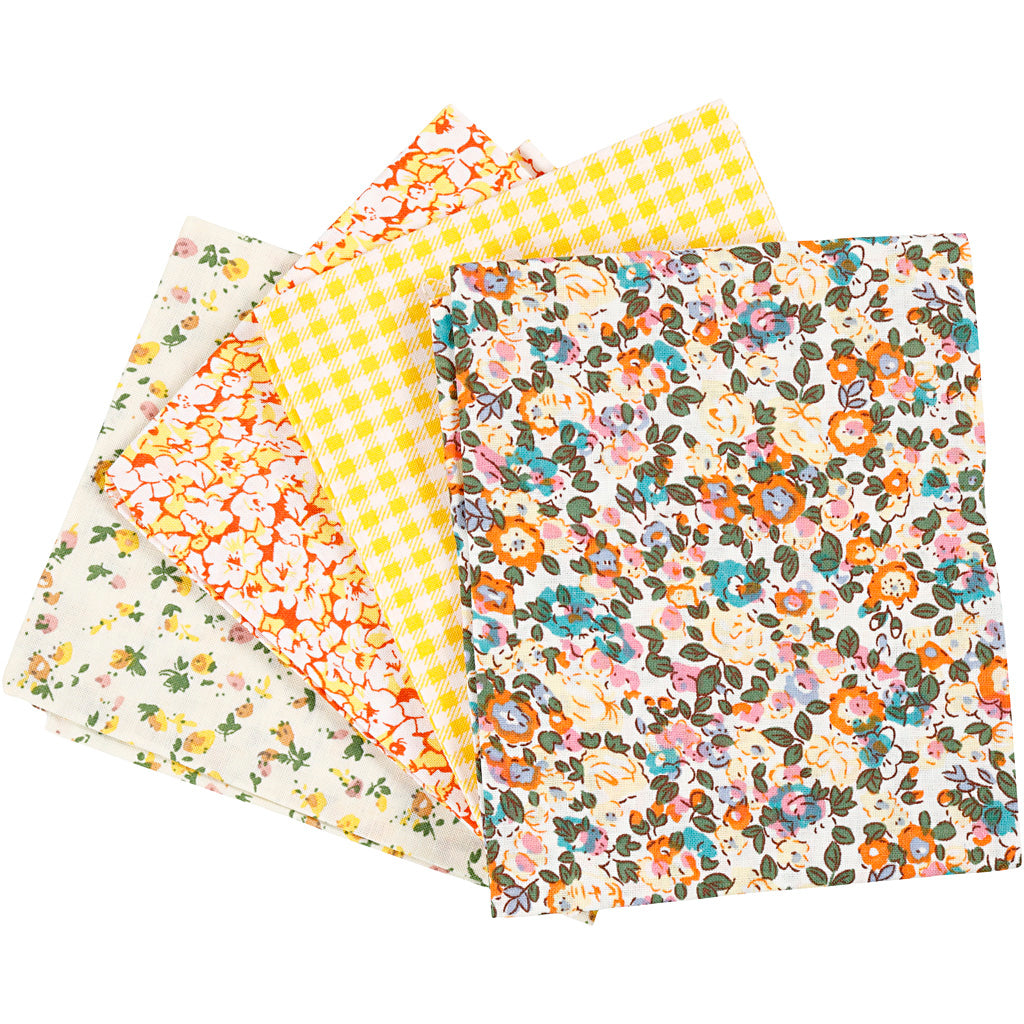 Patchwork Fabric, size 45x55 cm, 100 g, yellow, 4 pc/ 1 bundle
