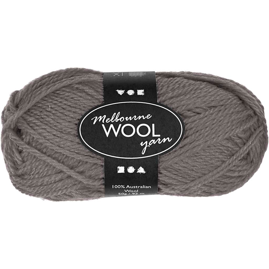 Melbourne Wool Yarn, L: 92 M, grey, 50 g/ 1 ball