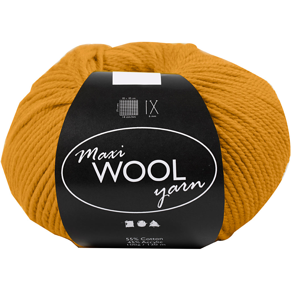 Wool Yarn, L: 125 M, dark yellow, 100 g/ 1 ball