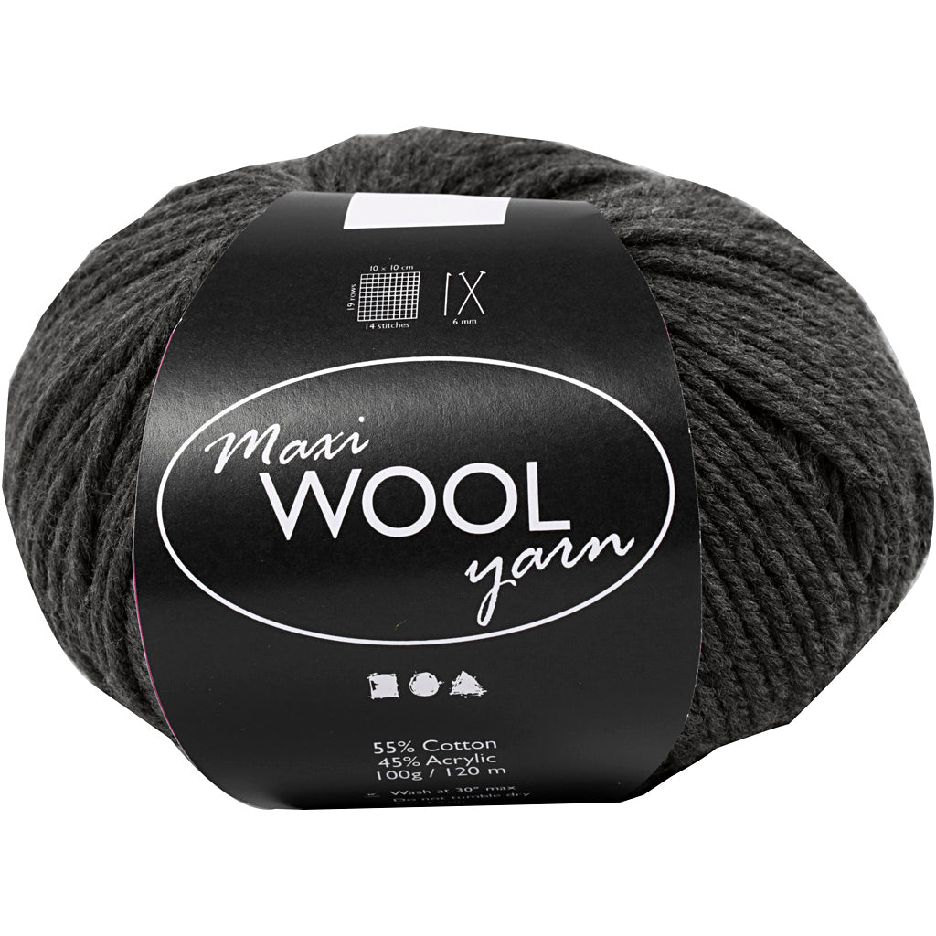 Wool Yarn, L: 125 M, dark grey mixture, 100 g/ 1 ball