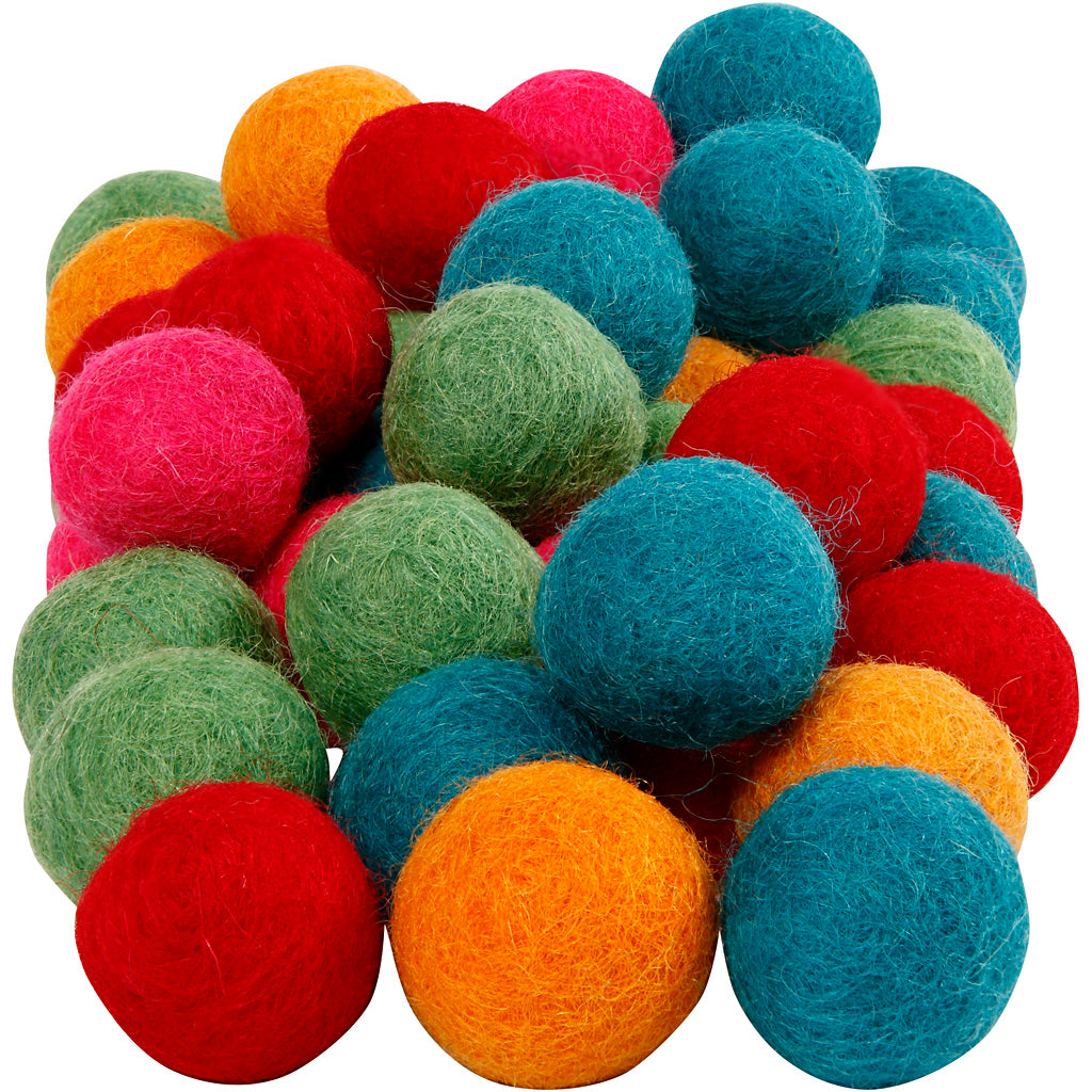 Felt Balls, dia. 20 mm, bold colours, 64 pc