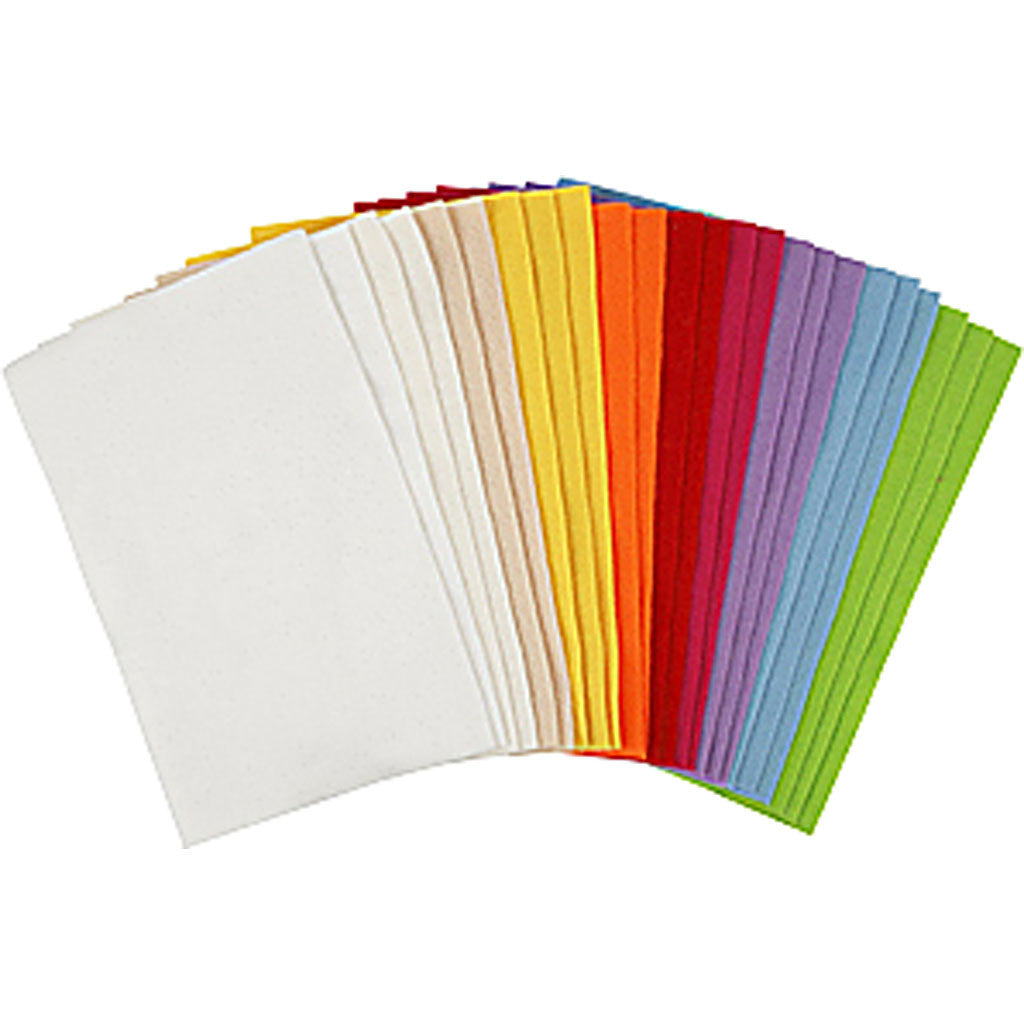 Craft Felt Sheets, sheet 20x30 cm, thickness 1.5 mm, asstd colours, sheet, 24mixed sheets, 180-200 g/m2