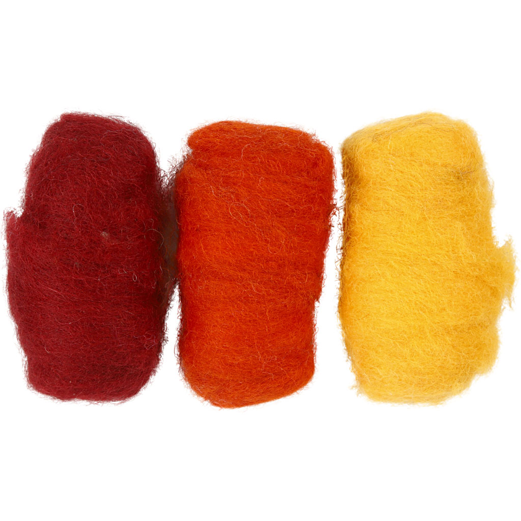 Carded Wool, yellow/terracotta harmony, 3x10 g