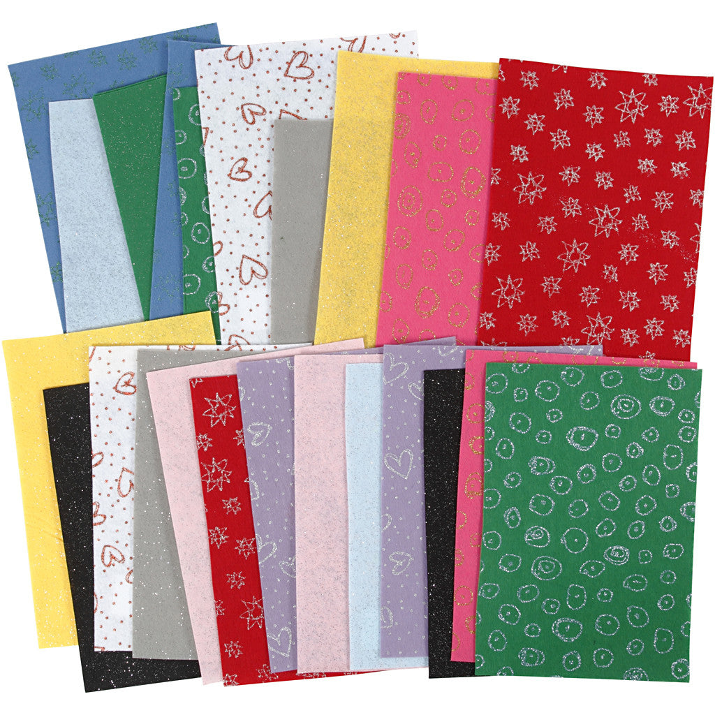 Bastelfilz, Blatt 21x30 cm, Dicke 1,5-2 mm, Inhalt kann variieren , Sortierte Farben, 24 Bl./ 1 Pck [HOB-45394]