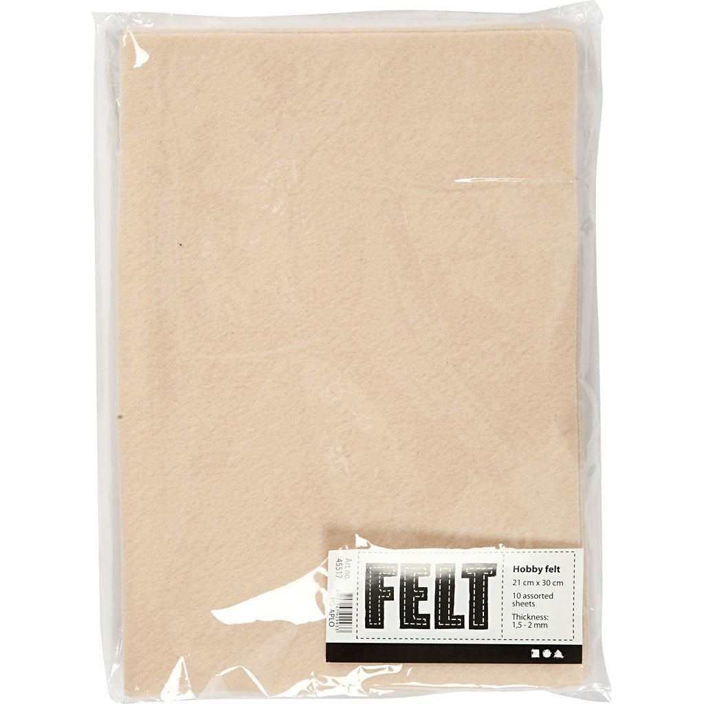 Bastelfilz, A4, Blatt 210x297 mm, Dicke 1,5-2 mm, Hellbeige, 10 Bl./ 1 Pck [HOB-45517]