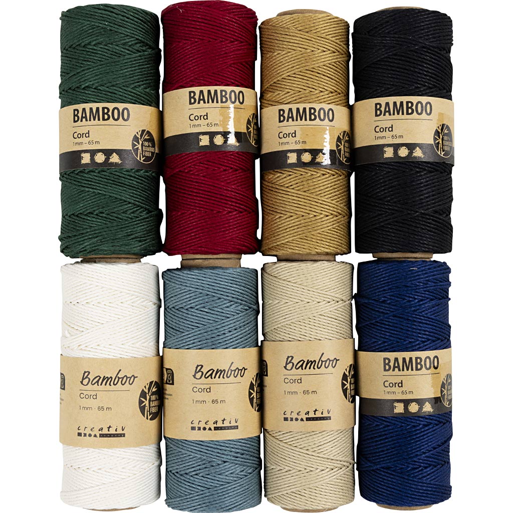 Bambusschnur, Dicke 1 mm, Sortierte Farben, 8x65 m/ 1 Set [HOB-503480]