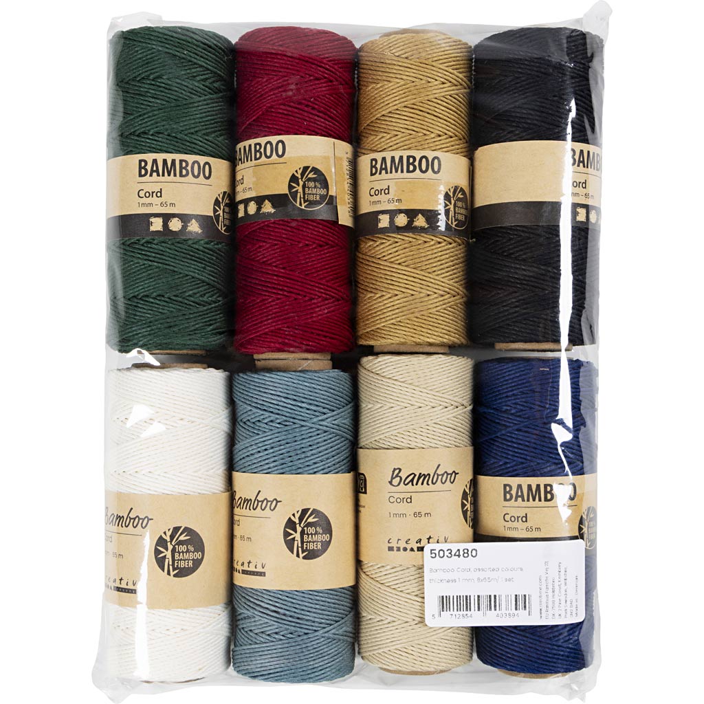 Bambusschnur, Dicke 1 mm, Sortierte Farben, 8x65 m/ 1 Set [HOB-503480]