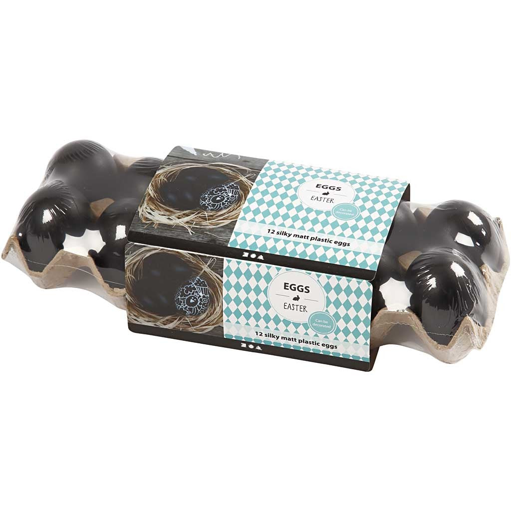 Eier, H 6 cm, Schwarz, 12 Stk/ 1 Pck [HOB-51025]
