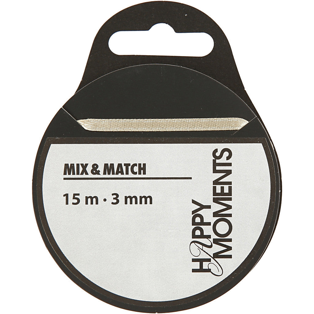 Satinband, B 3 mm, Naturweiß, 15 m/ 1 Rolle [HOB-513661]