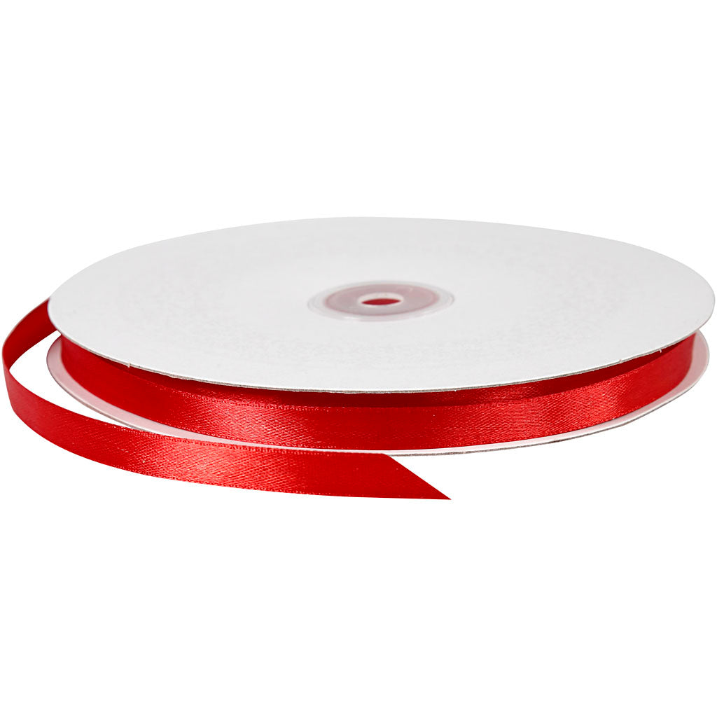 Satin Ribbon, W: 10 mm, red, 100 m/ 1 roll