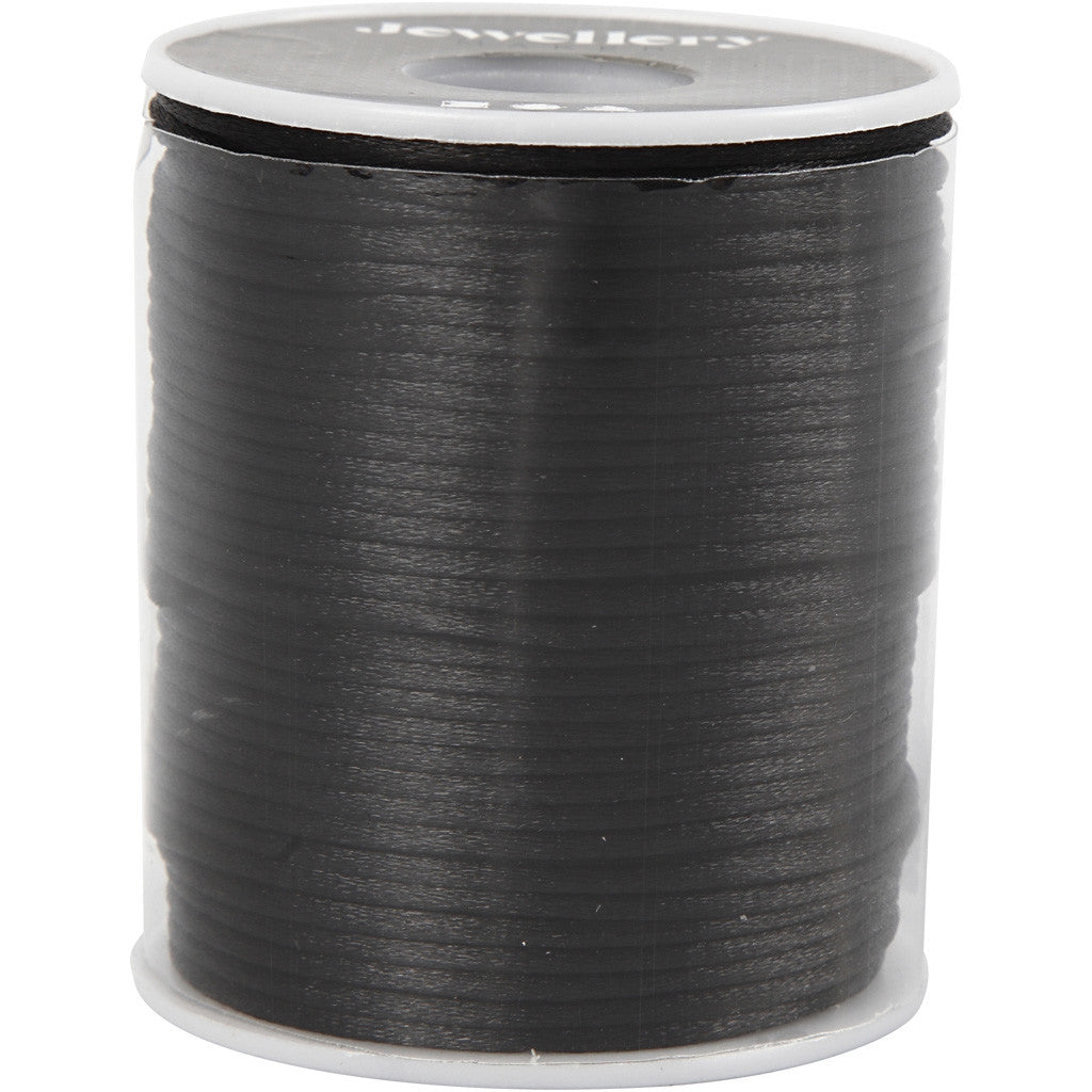 Satinband, Dicke 2 mm, Schwarz, 50 m/ 1 Rolle [HOB-515518]
