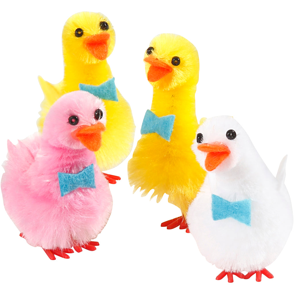 Easter ducks, H: 50 mm, light red, white, yellow, 4 pc