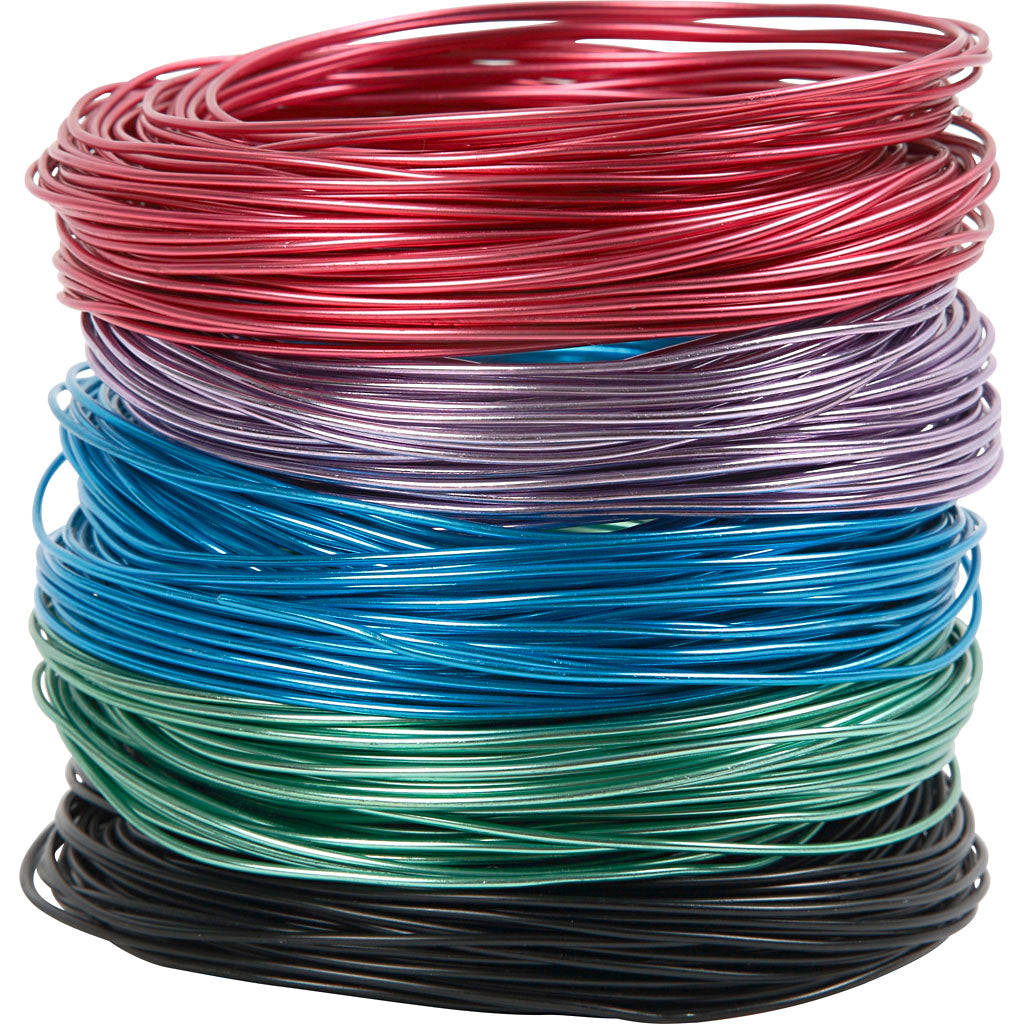 Aluminium Wire, thickness 1,5 mm, assorted colours, 5x20 m