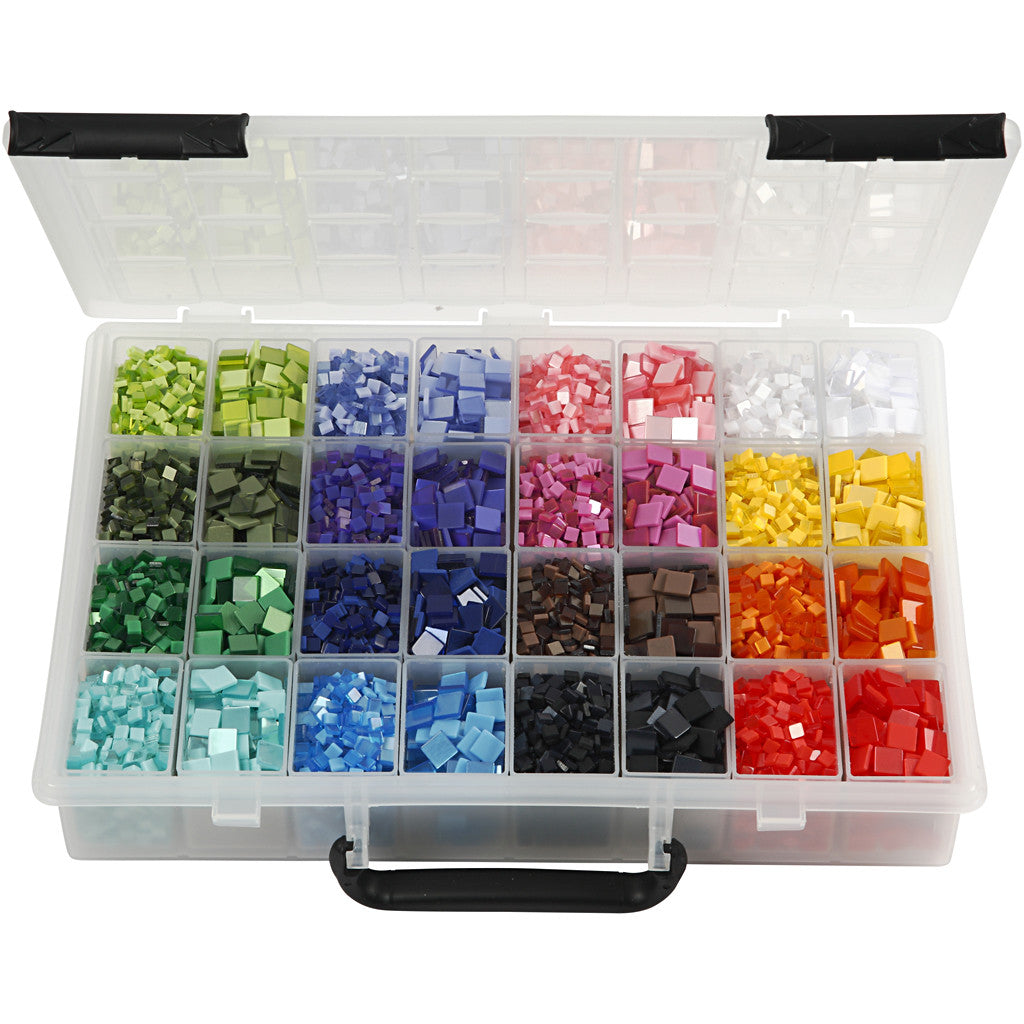 Mini-Mosaik, Größe 5x5+10x10 mm, Dicke 2 mm, 32x25 g/ 1 Pck [HOB-51922]