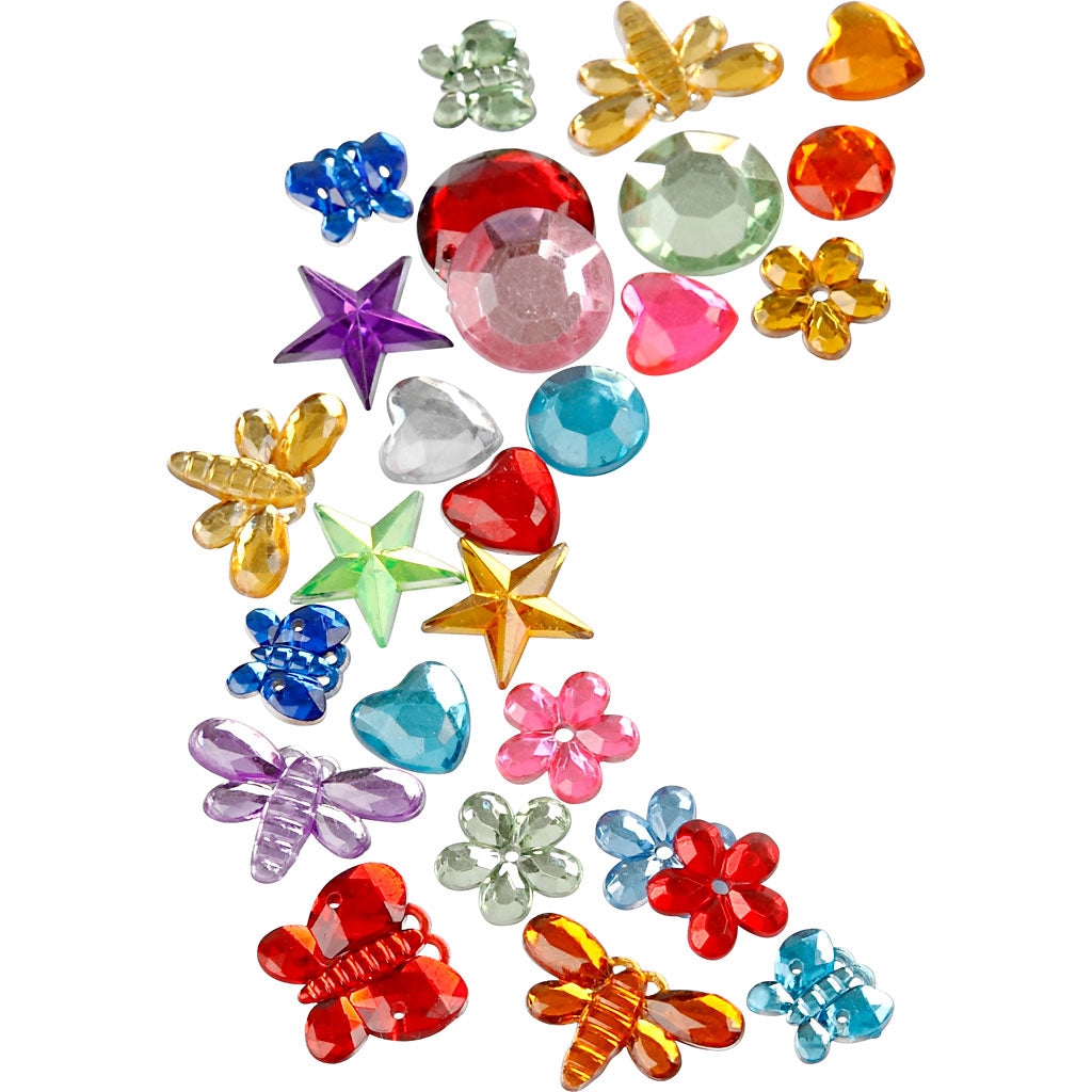 Schmucksteine - Sortiment, D 6-16 mm, Sortierte Farben, 32 Pck/ 1 Pck [HOB-52239]