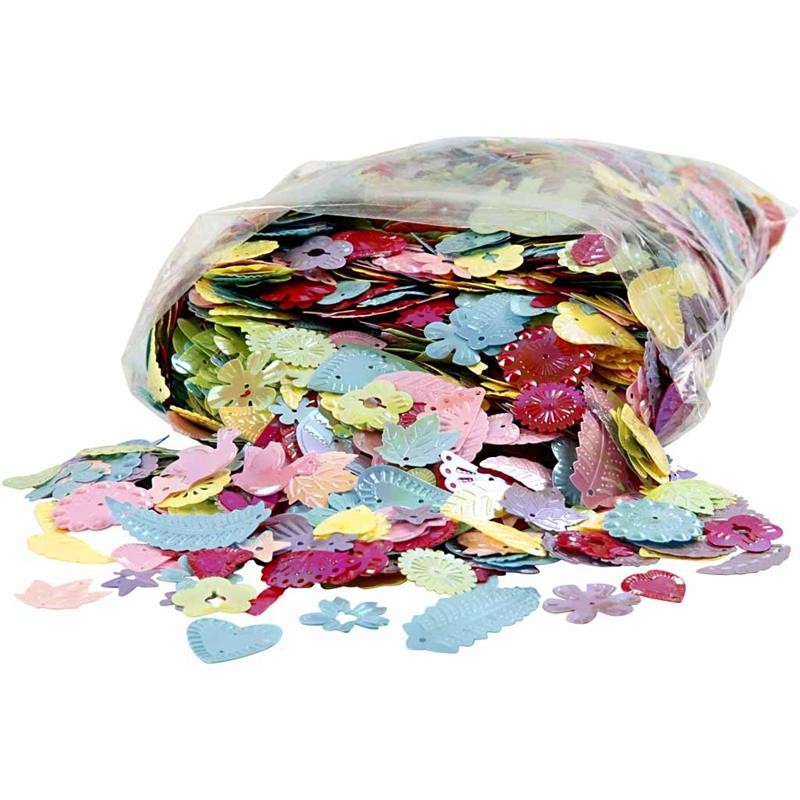 Pailletten, Größe 15-45 mm, Perlmuttfarben, 400 g/ 1 Pck [HOB-52252]