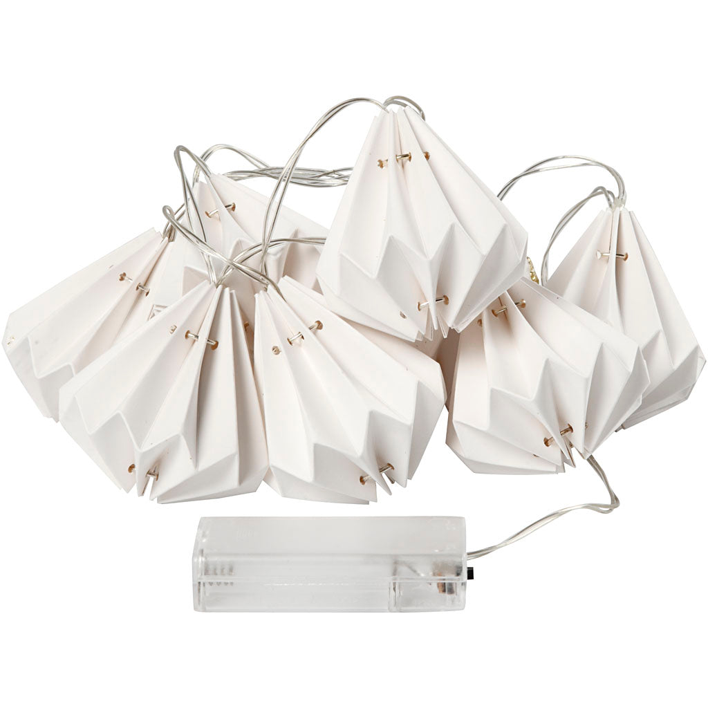 LED Light String with Lampshades, H: 80 mm, L: 100 cm, dia. 65 mm, white