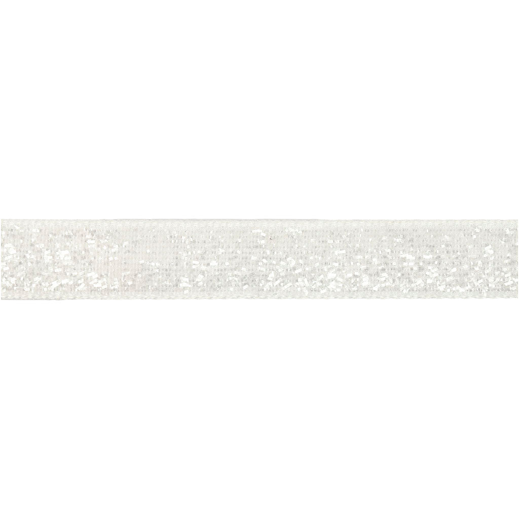 Decorative Ribbon, W: 10 mm, white, 5 m/ 1 roll