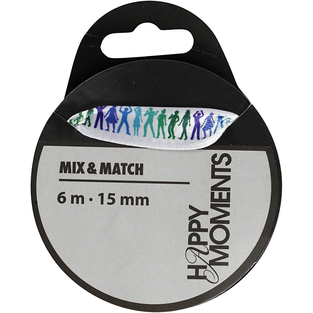 Bedrucktes Satinband, B 15 mm, Hellblau, 6 m/ 1 Rolle [HOB-525008]