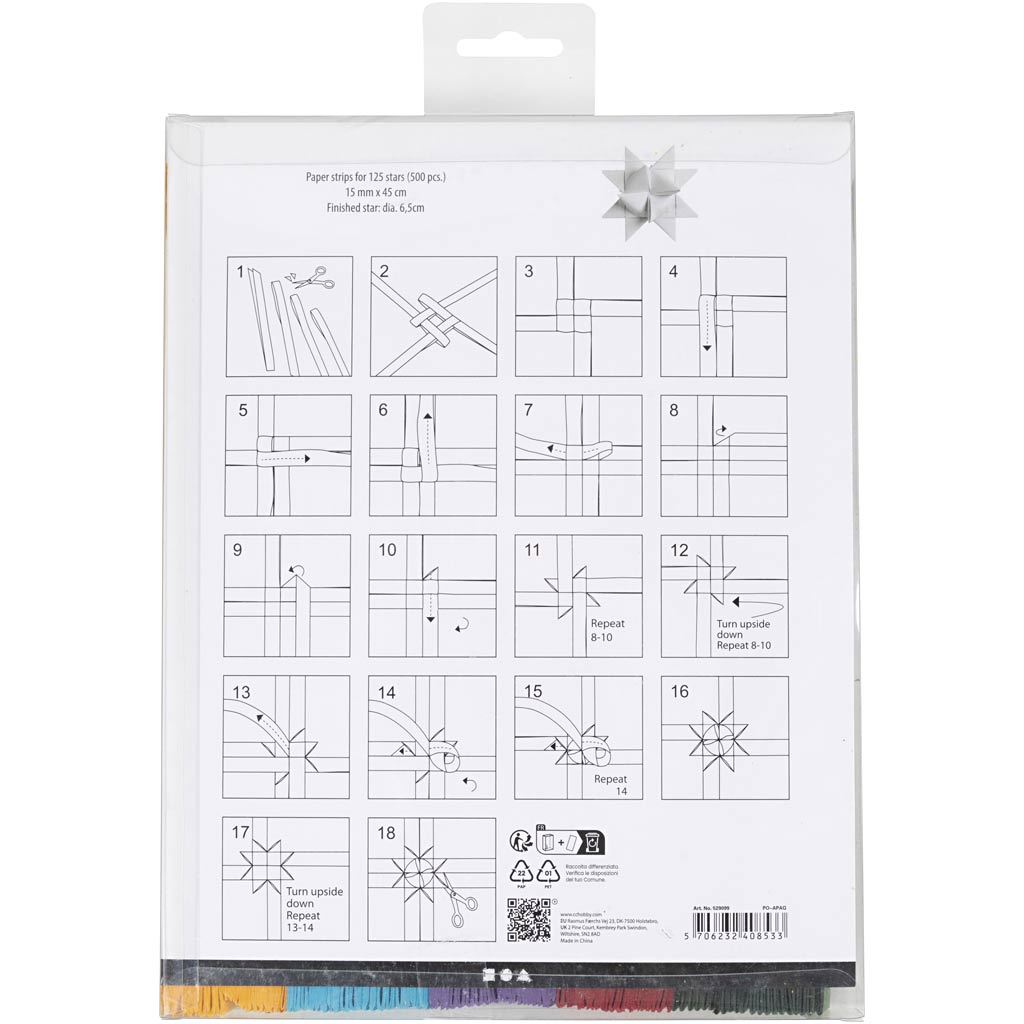 Papierstreifen für Sterne, L 45 cm, D 6,5 cm, B 15 mm, Sortierte Farben, 500 Stk/ 1 Pck [HOB-529099]