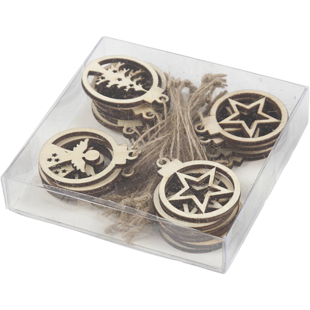 Weihnachtsanhänger, D 3 cm, Dicke 2,7 mm, 24 Stk/ 1 Pck [HOB-54464]