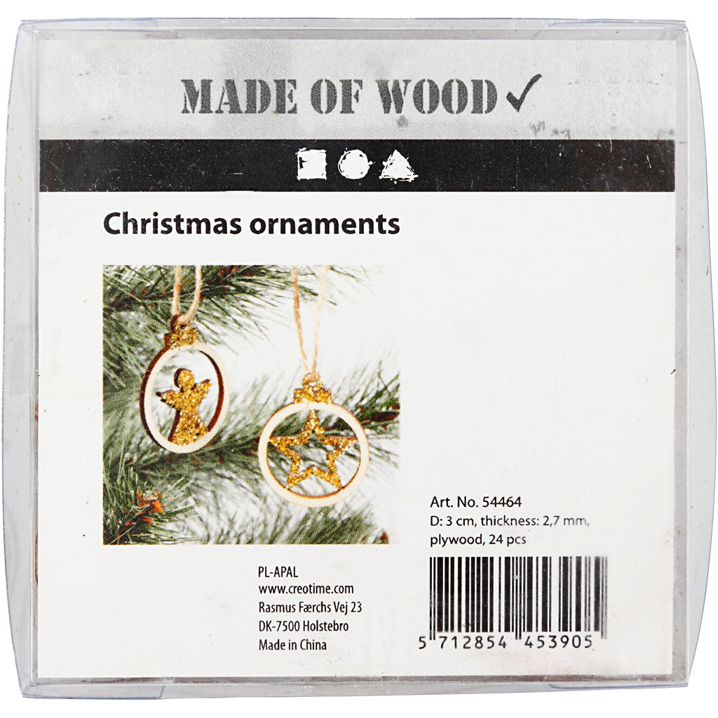 Weihnachtsanhänger, D 3 cm, Dicke 2,7 mm, 24 Stk/ 1 Pck [HOB-54464]