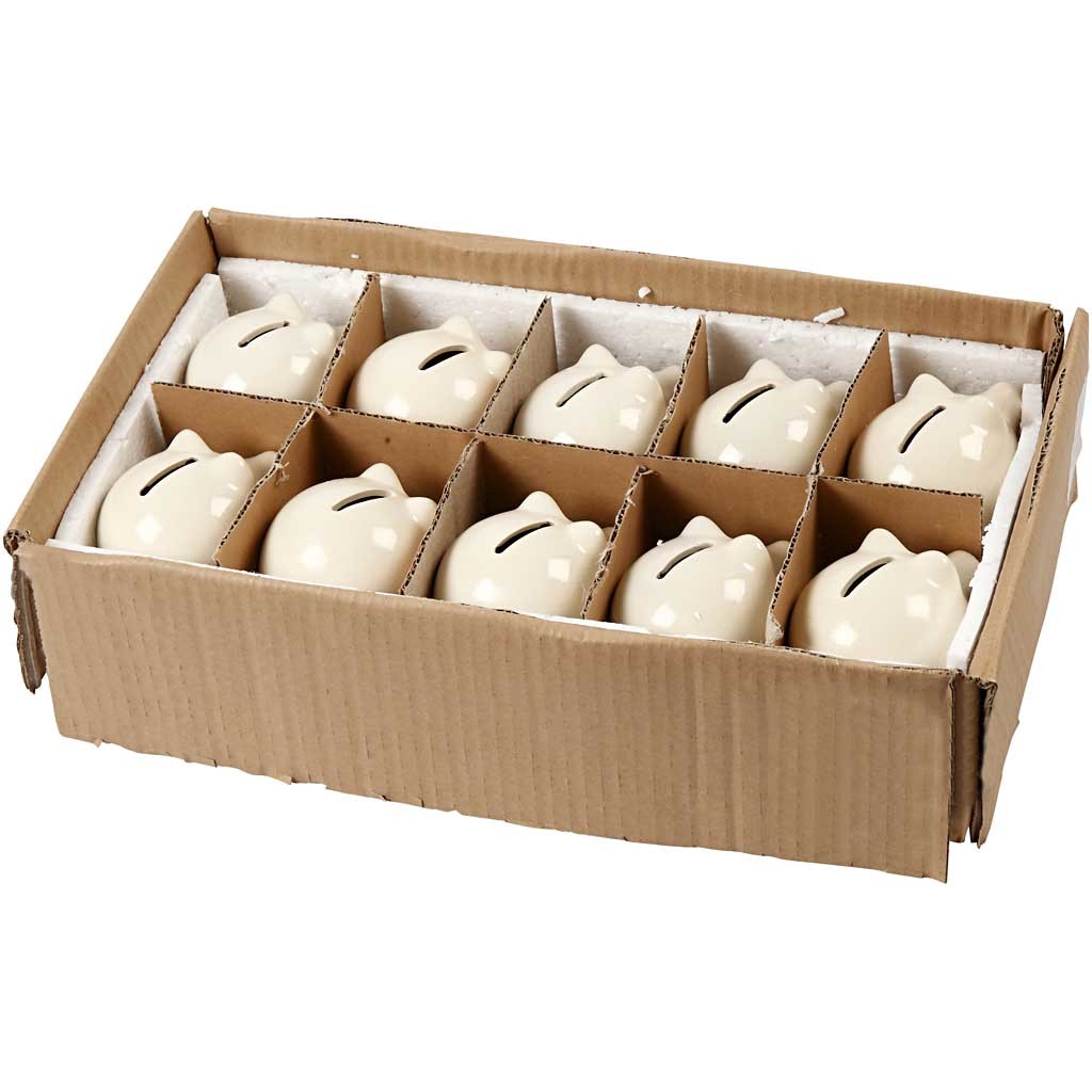 Sparschwein, H 8 cm, B 8,5 cm, Naturweiß, 10 Stk/ 1 Pck [HOB-556391]