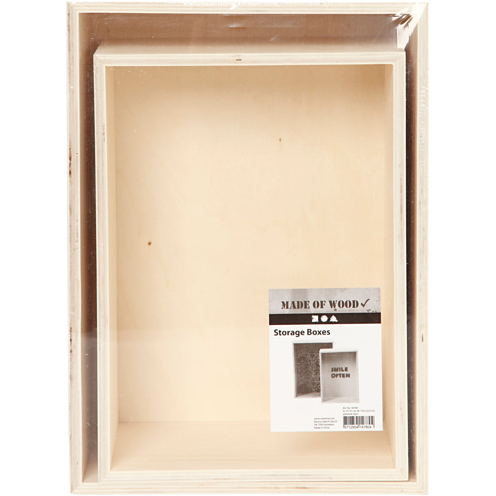 Aufbewahrungsboxen aus Sperrholz rechteckig 27x19.5x12.5cm + 31x22.5x12.5cm  (2 Stück) [HOB56160]