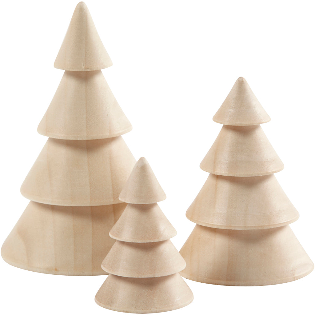 Christmas Trees, H: 5+7,5+10 cm, dia. 3,5+5,4+6,7 cm