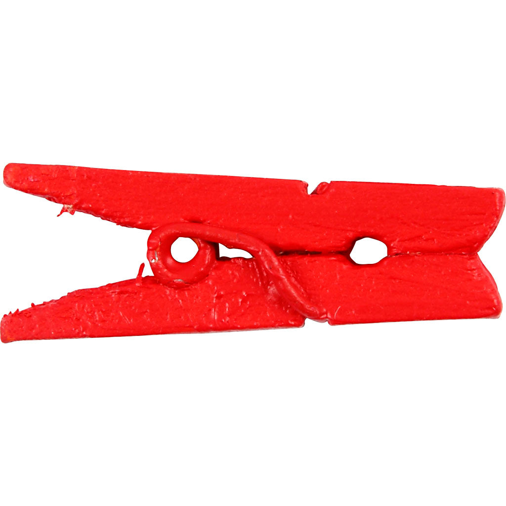 Mini Clothes Peg, L: 25 mm, W: 3 mm, red, 36 pc