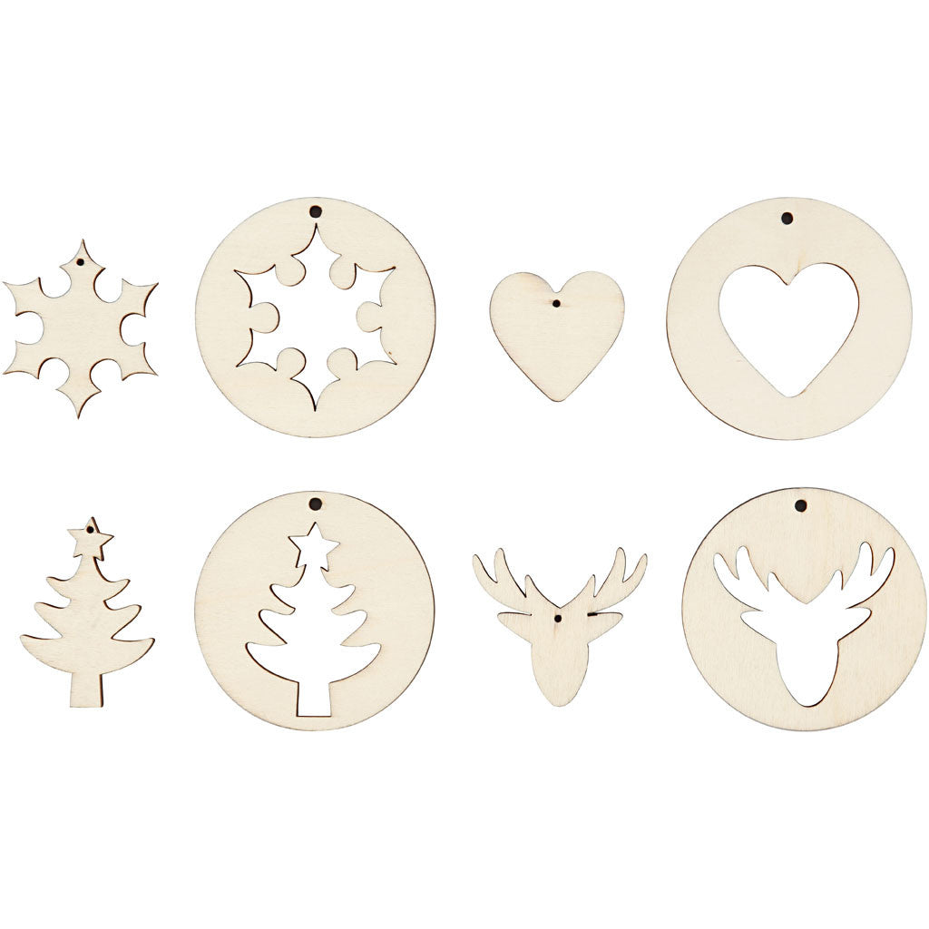 Hänge-Dekoration 2 in1 - Sortiment, D 7 cm, Lochgröße 3 mm, Dicke 4 mm, 8 Stk/ 1 Pck [HOB-565090]