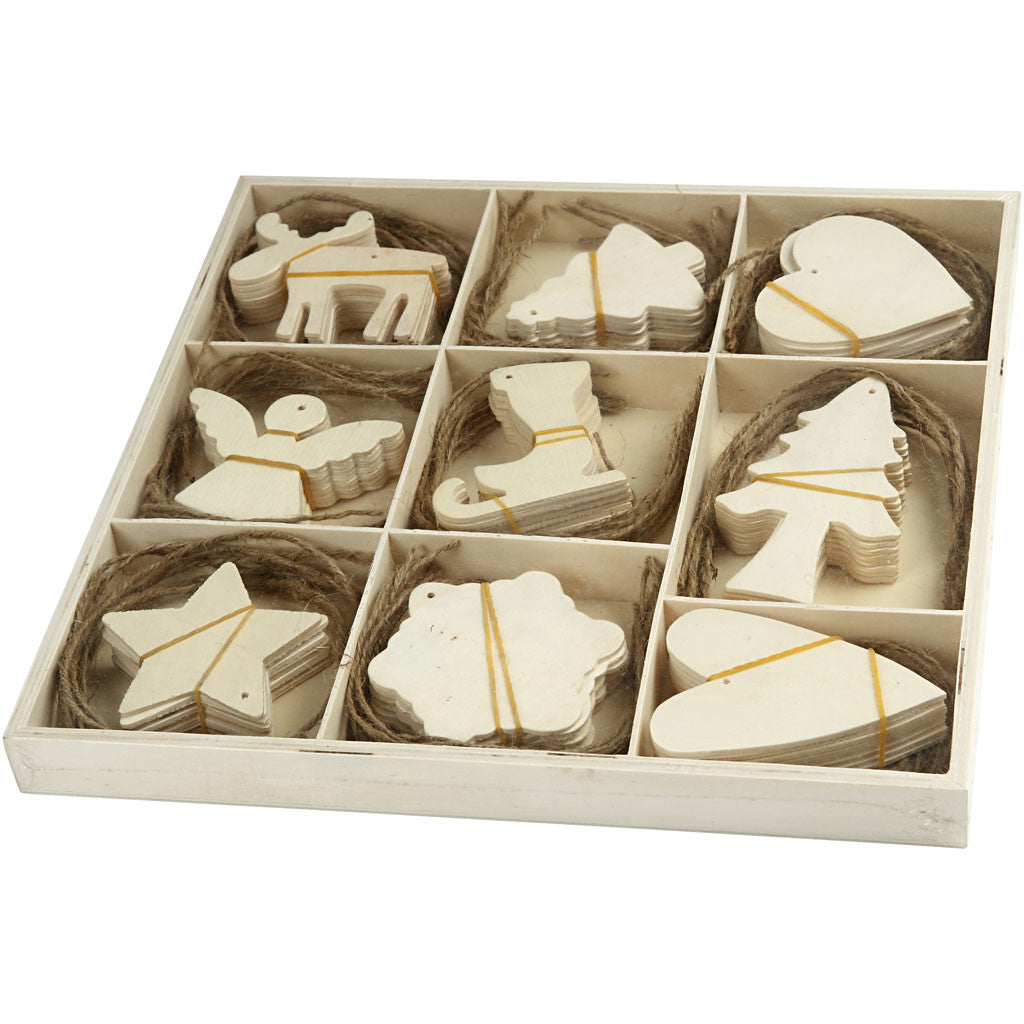 Holzornamente, Weihnachten, Größe 7-8 cm, 72 Stk/ 1 Pck [HOB-56742]