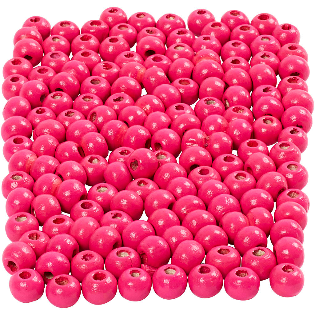 Wooden Beads, dia. 5 mm, hole size 1,5 mm, ca. 150 pc, pink, 150 pc, 6 g