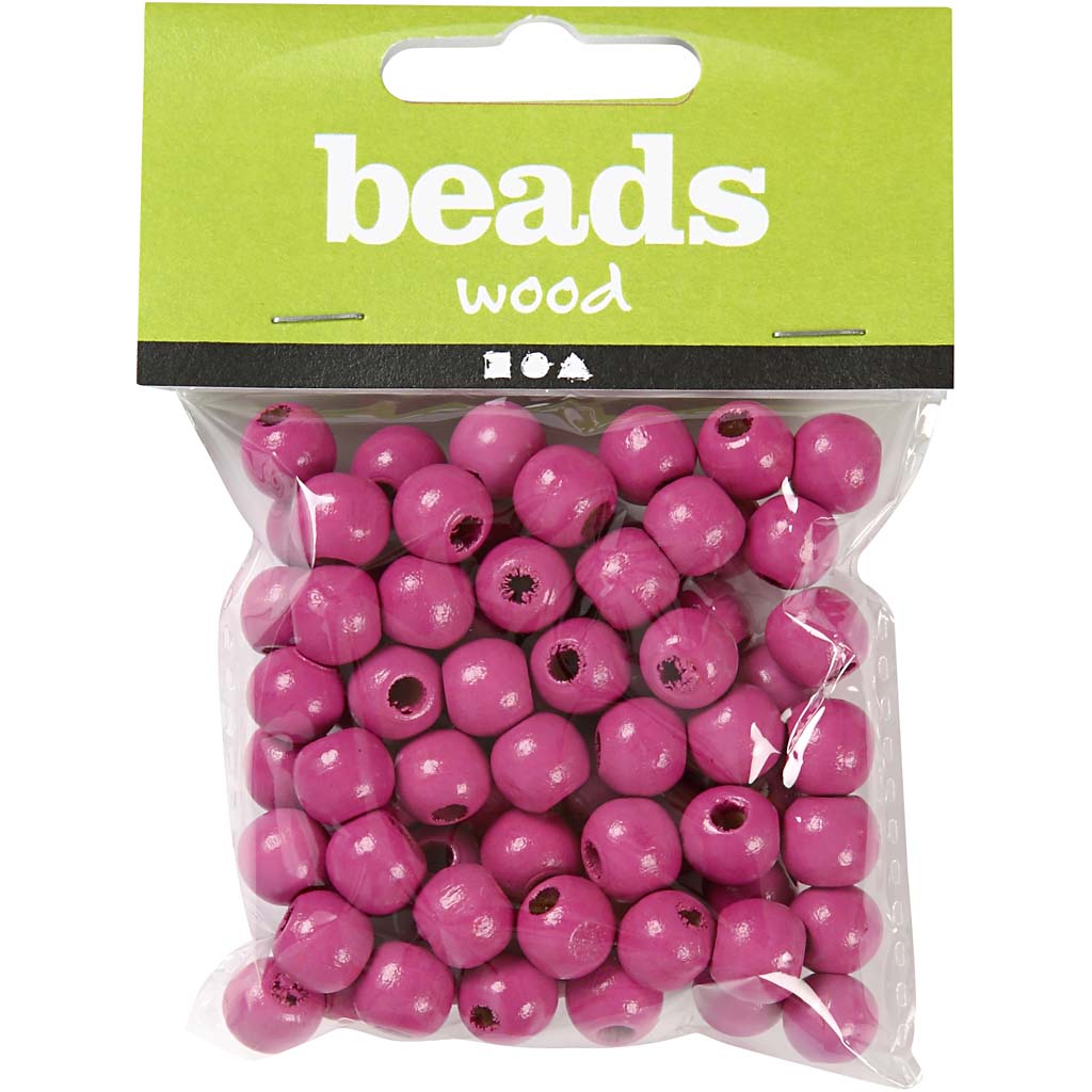 Holzperlen, Pink, D 12 mm, Lochgröße 3 mm, 22 g/ 1 Pck, 40 Stck. [HOB-570416]