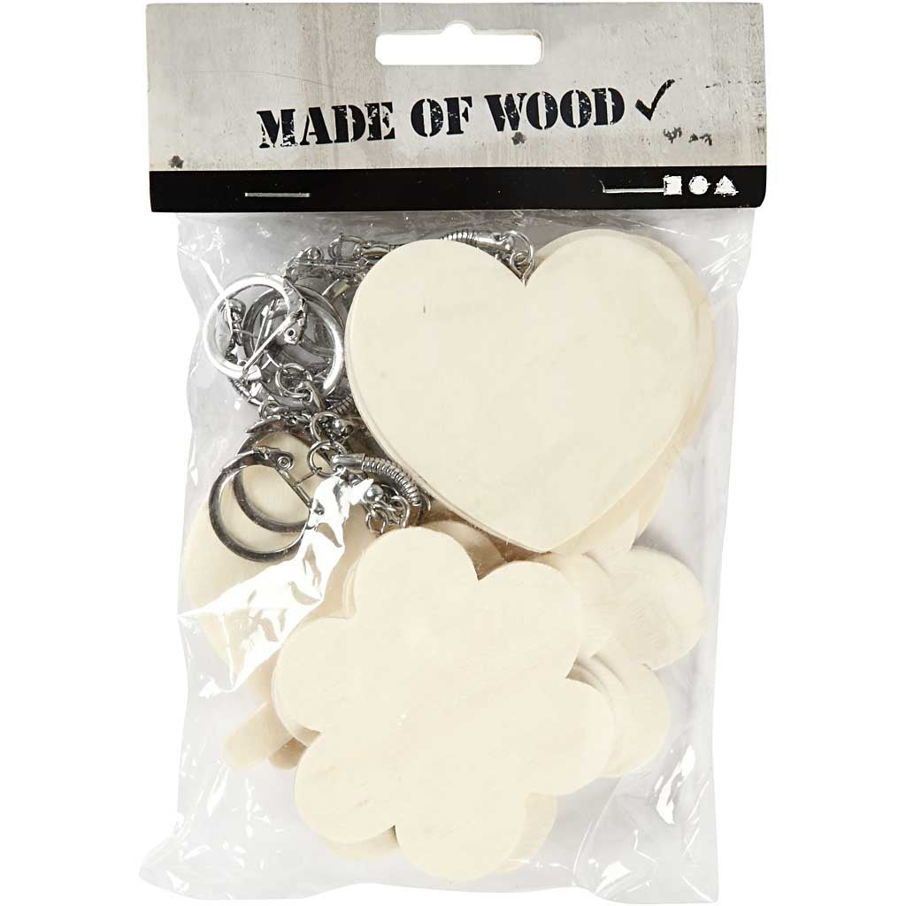 Schlüsselanhänger aus Holz, Größe 6-7 cm, Dicke 3 mm, 12 Stk/ 1 Pck [HOB-57684]