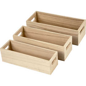 Holzkasten, H 6,5-7,5 cm, L 22+23,5+25 cm, B 6,5+7,5+8,5 cm, 3 Stk/ 1 Set [HOB-57697]