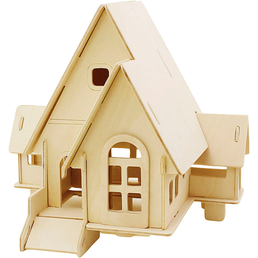 3D Wooden Construction Kit, House with ramp, size 22,5x17,5x20,5