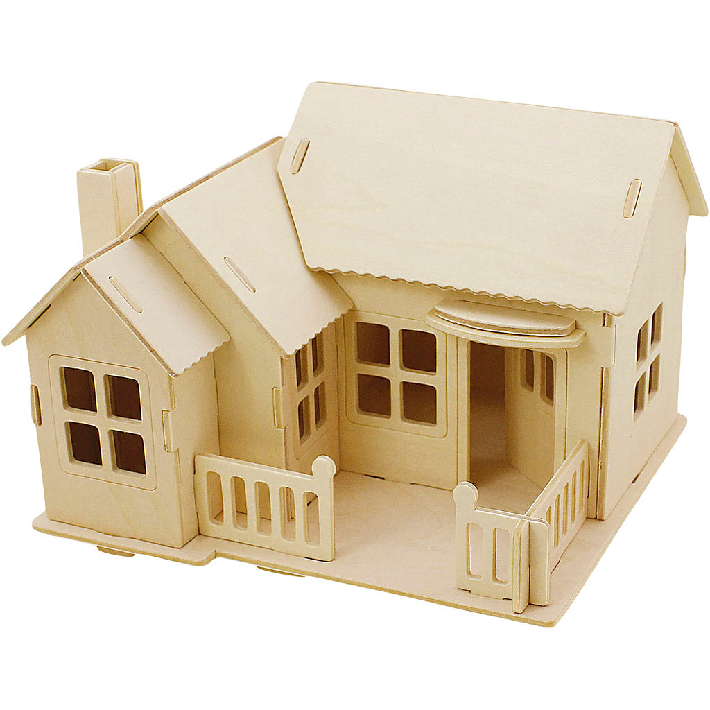 3D Wooden Construction Kit, House with terrace, size 19x17,5x15