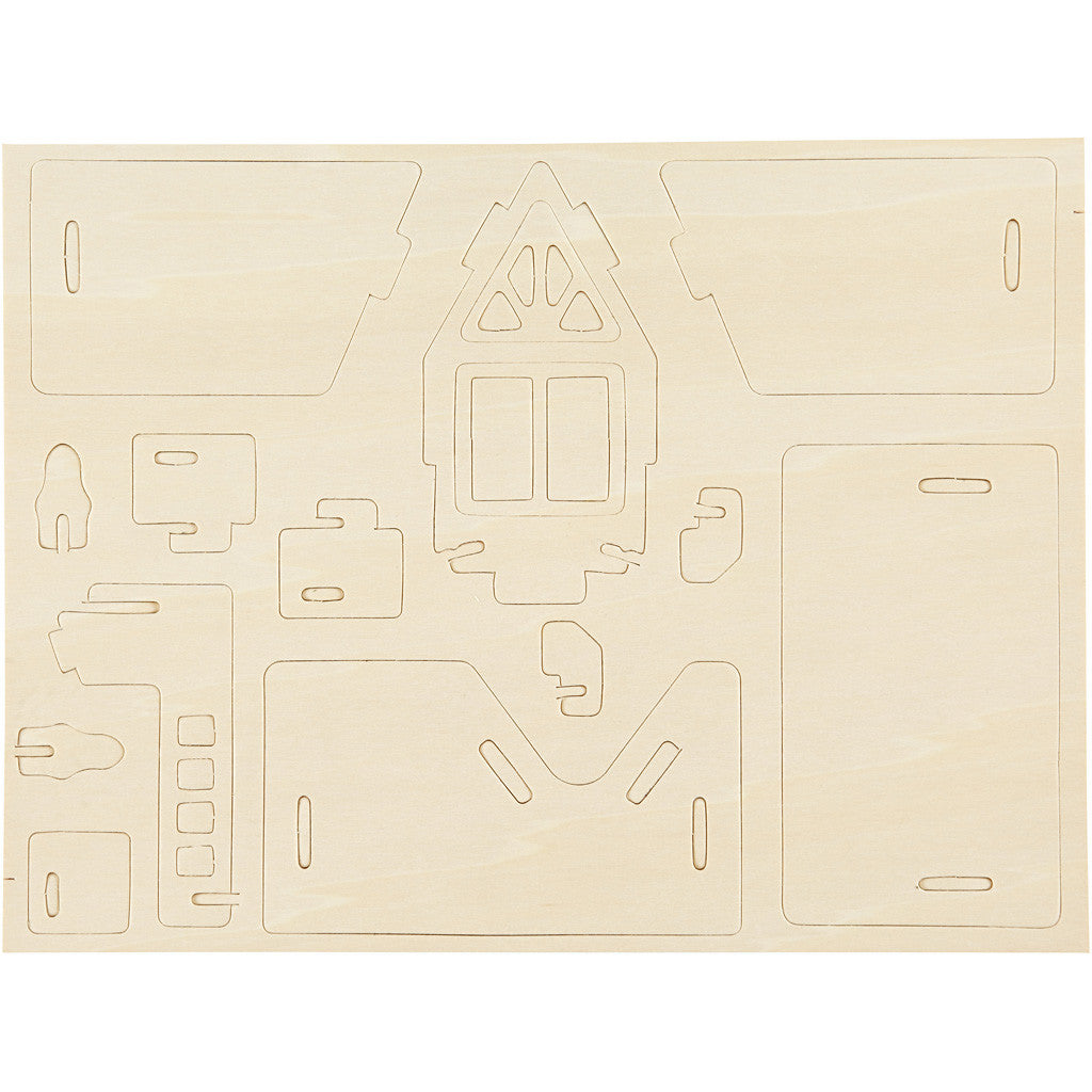 3D-Figuren zum Zusammensetzen, Haus mit Balkon, Größe 15,8x17,5x19,5, 1 Stk [HOB-57877]