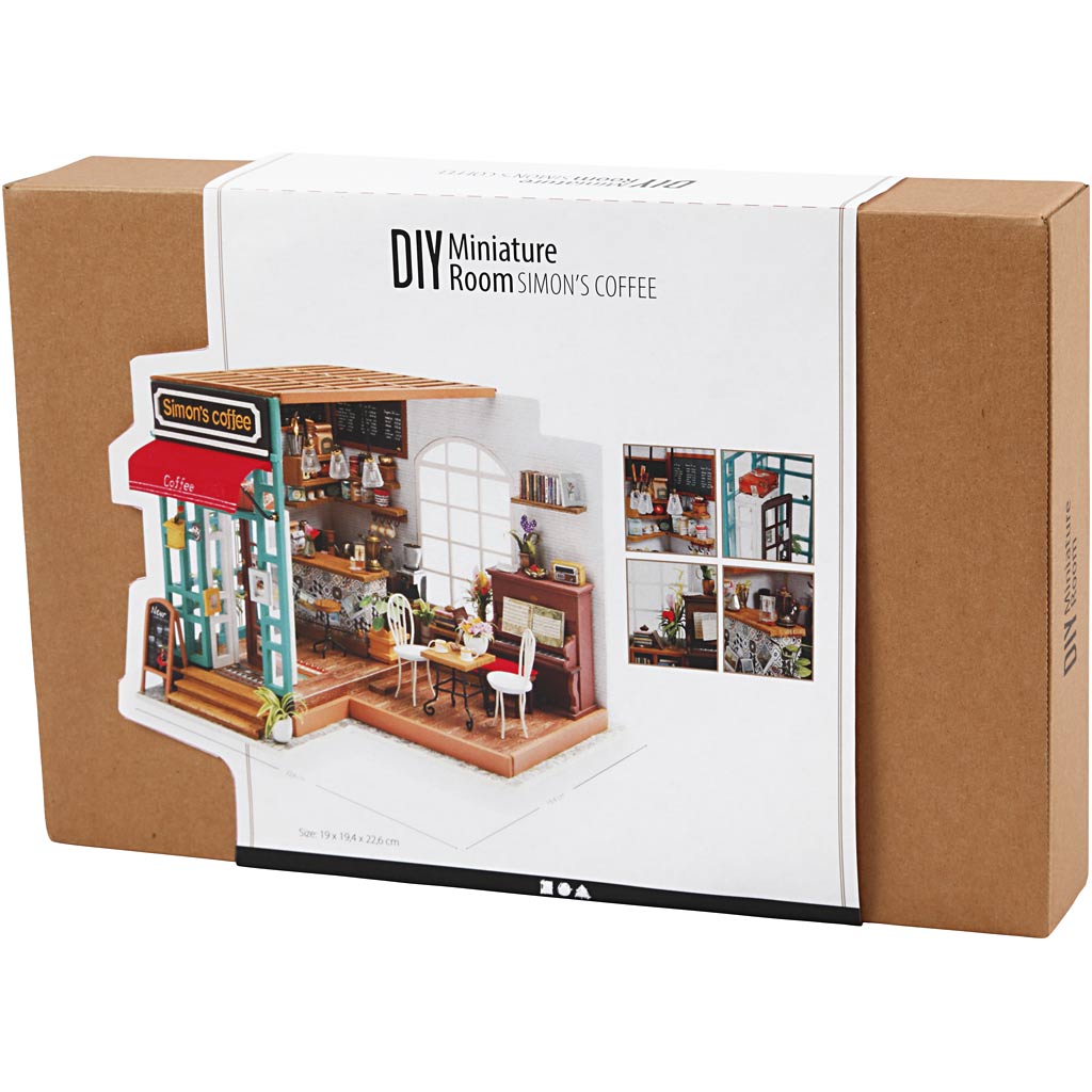 DIY-Miniatur-Zimmer, Kaffeestube, H 19 cm, L 22,6 cm, B 19,4 cm, 1 Stk [HOB-578921]
