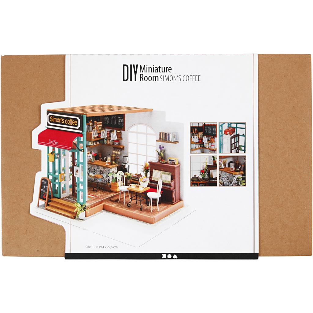 DIY-Miniatur-Zimmer, Kaffeestube, H 19 cm, L 22,6 cm, B 19,4 cm, 1 Stk [HOB-578921]