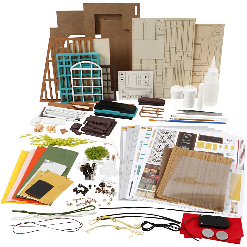 DIY-Miniatur-Zimmer, Kaffeestube, H 19 cm, L 22,6 cm, B 19,4 cm, 1 Stk [HOB-578921]