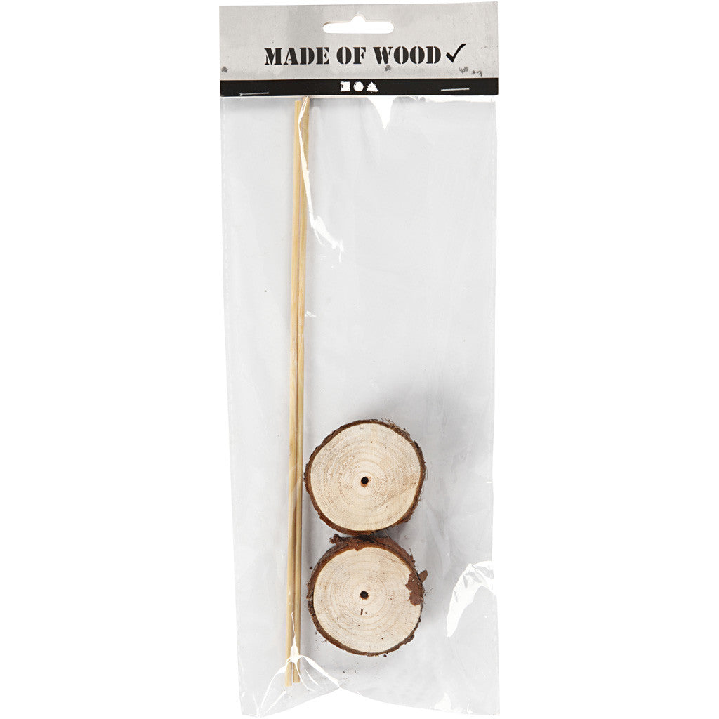 Holzfüße mit Stab, H 3 cm, D 5 cm, 2 Set/ 1 Pck [HOB-57929]