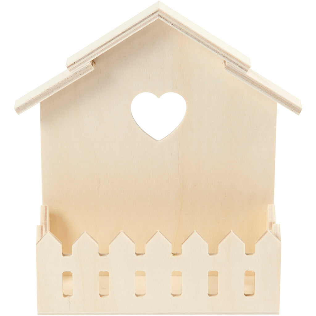 Haus mit Zaun, H 16,5 cm, T 5,5 cm, B 13 cm, 1 Stk [HOB-57958]