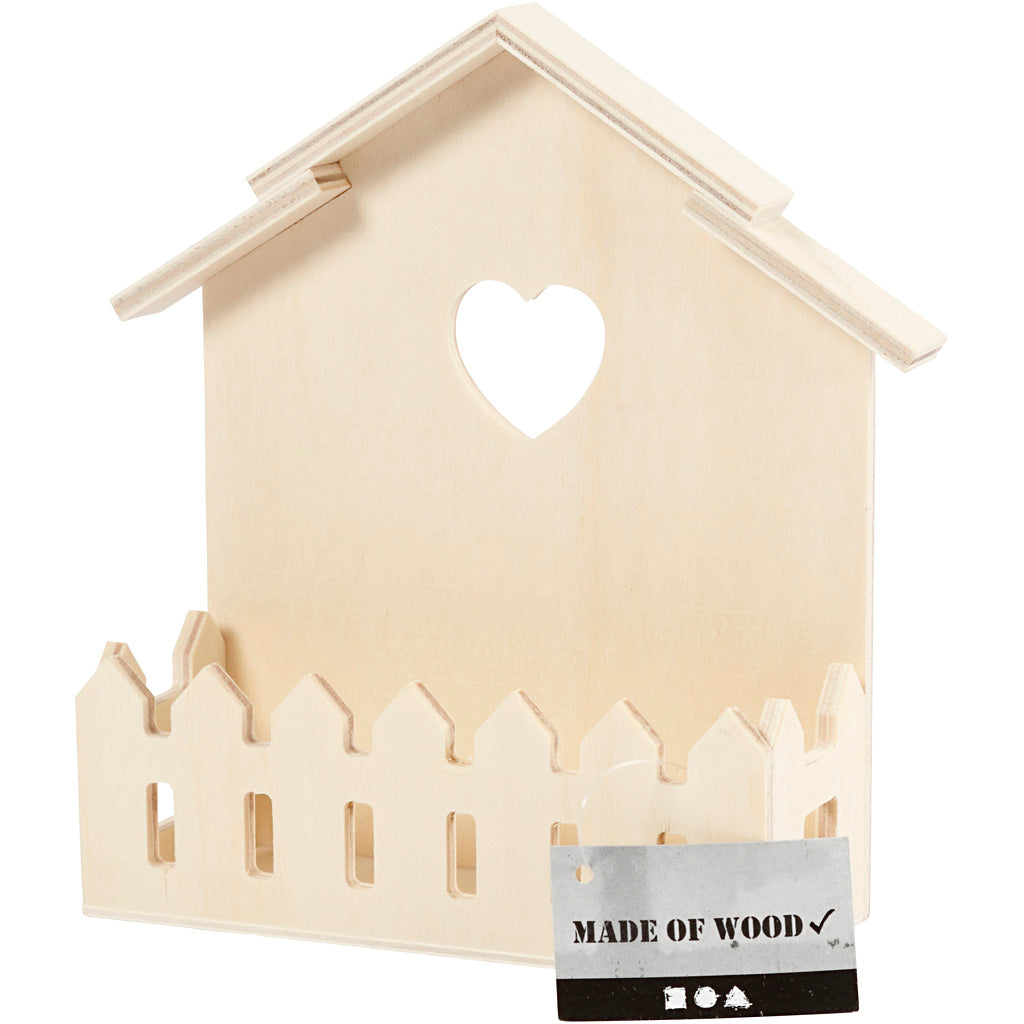 Haus mit Zaun, H 16,5 cm, T 5,5 cm, B 13 cm, 1 Stk [HOB-57958]