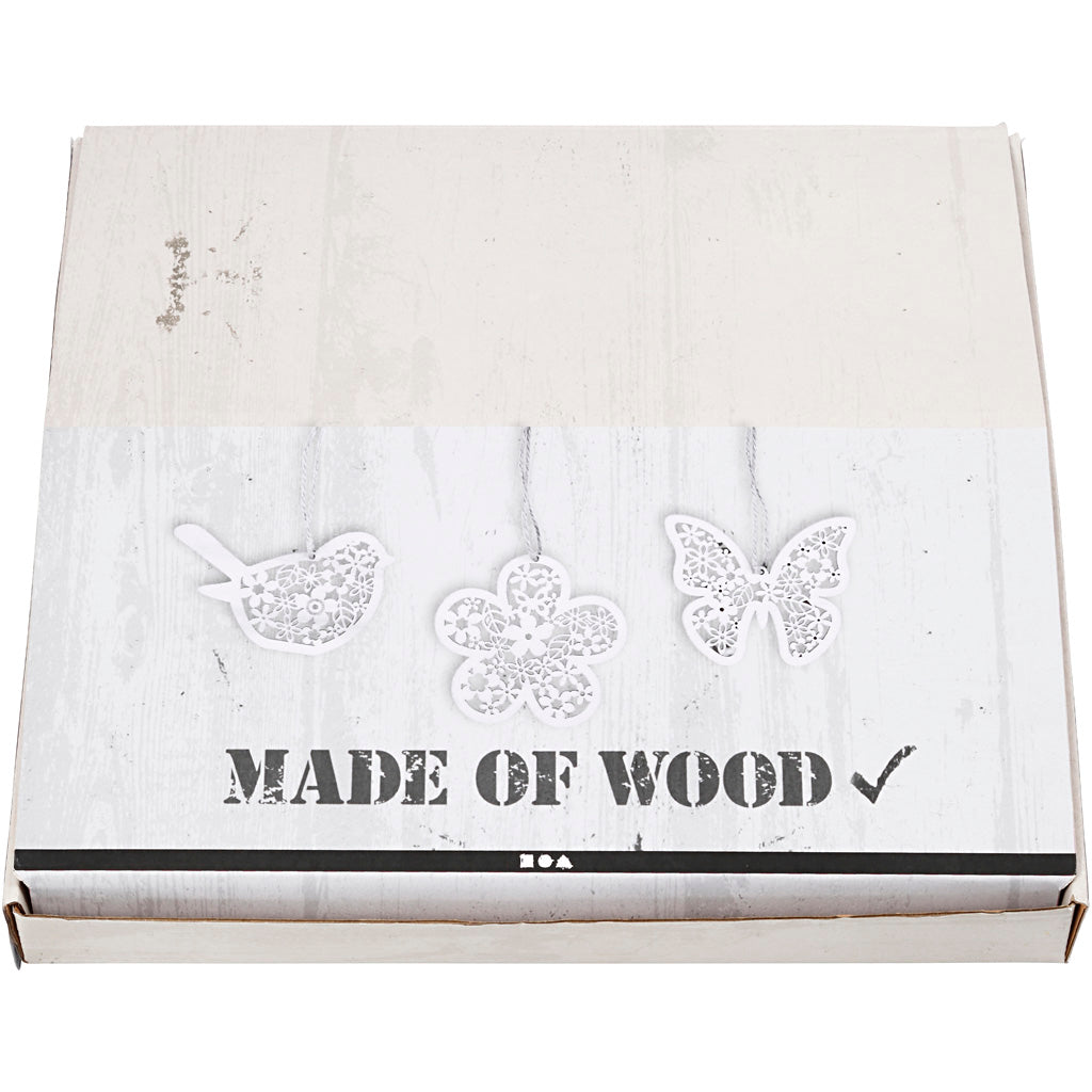 Holz-Anhänger, Schmetterling, Blume, Vogel, H 10 cm, B 10 cm, 90 Stk/ 1 Pck [HOB-57971]