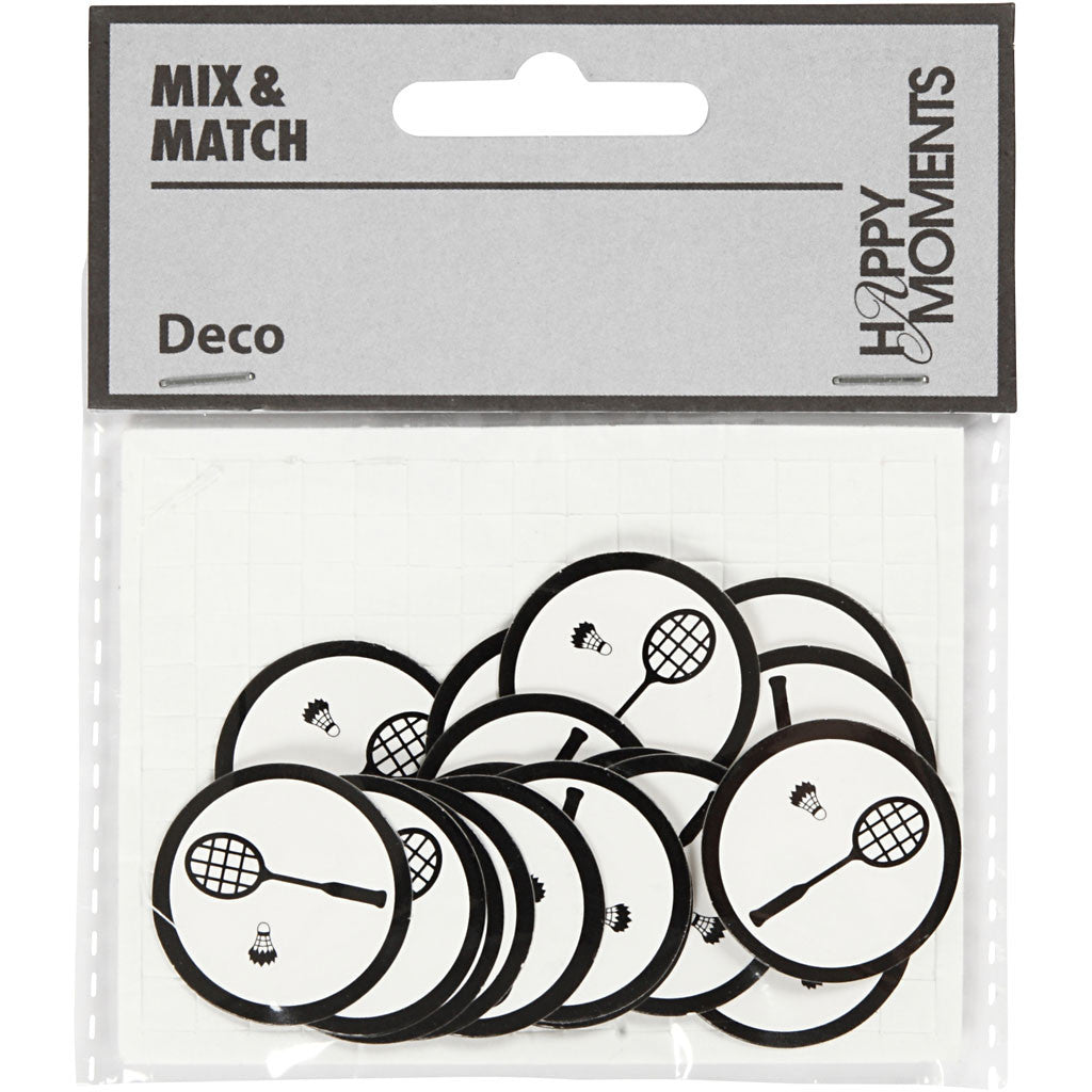 Stanzfigur aus Pappe, Tennis-Schläger, D 25 mm, Weiß/Schwarz, 20 Stk/ 1 Pck [HOB-586035]