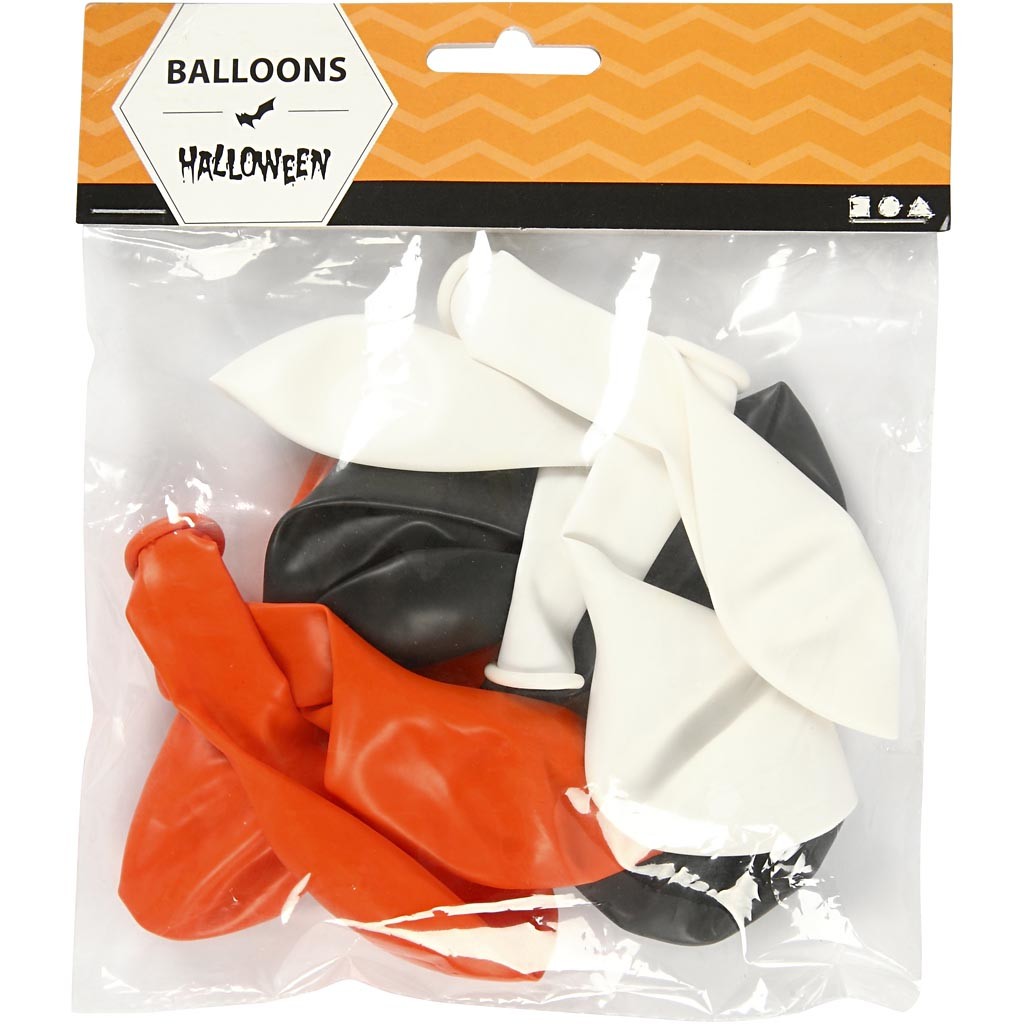 Luftballons, Rund, D 23-26 cm, Schwarz, Orange, Weiß, 10 Stk/ 1 Pck [HOB-591470]