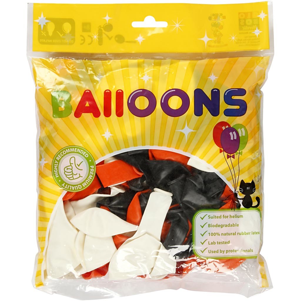 Luftballons, Rund, D 23-26 cm, Schwarz, Orange, Weiß, 100 Stk/ 1 Pck [HOB-59147]
