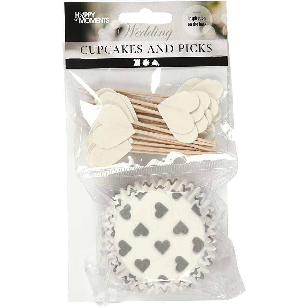 Cupcake-Formen und Picker, Naturweiß, H 3 cm, D 5 cm, 40 g, 24 Set/ 1 Pck [HOB-59150]